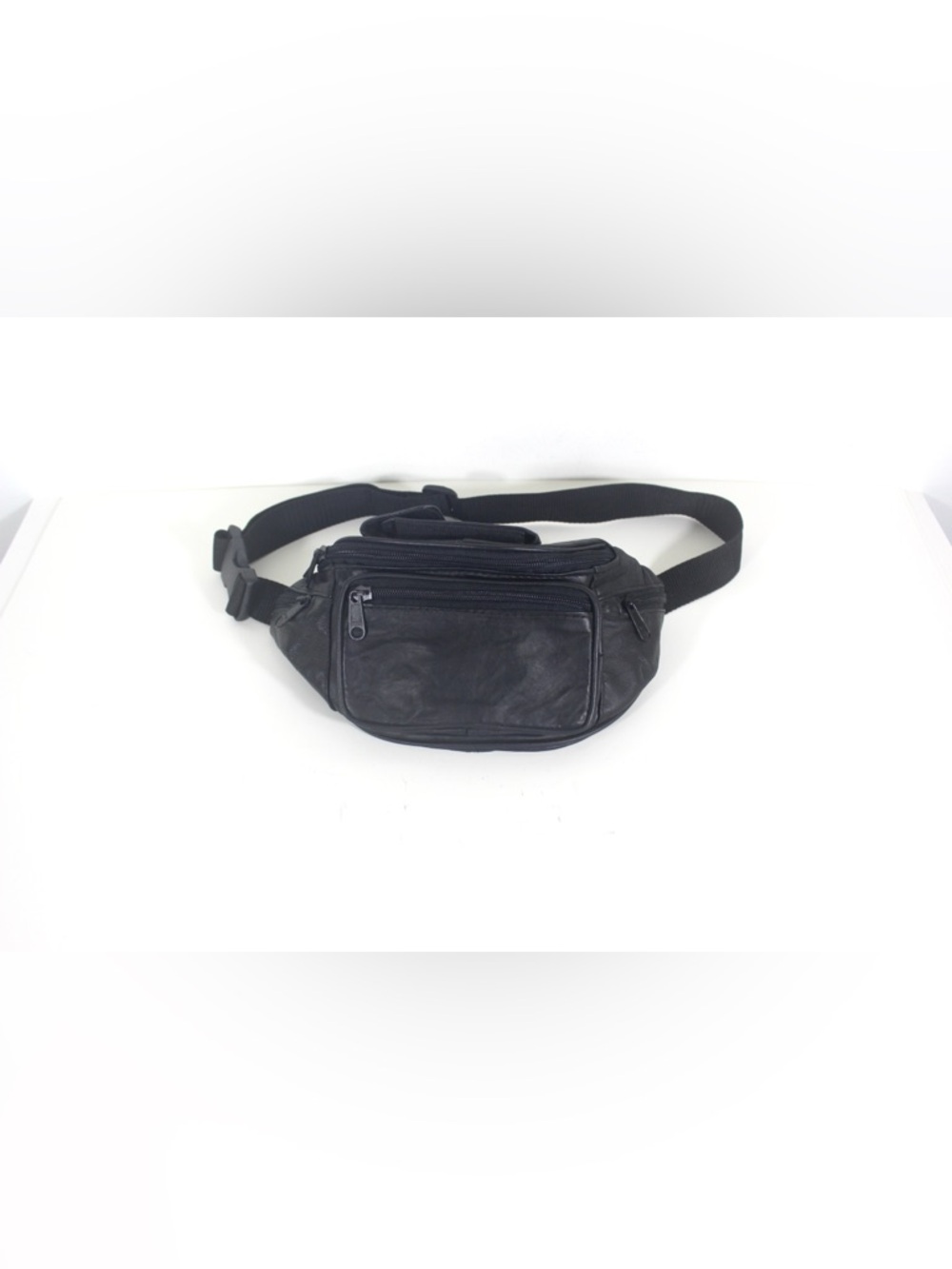 1980’s Vintage Black Leather Fanny Pack Waist Purse Belt Bag Unisex
